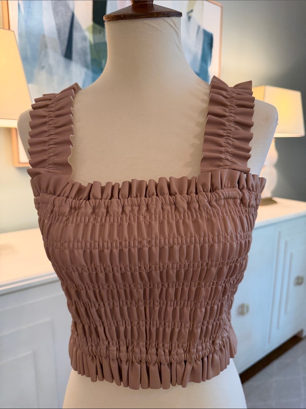 SAYLOR Mauve Smocked Ruffle Strap Crop Top